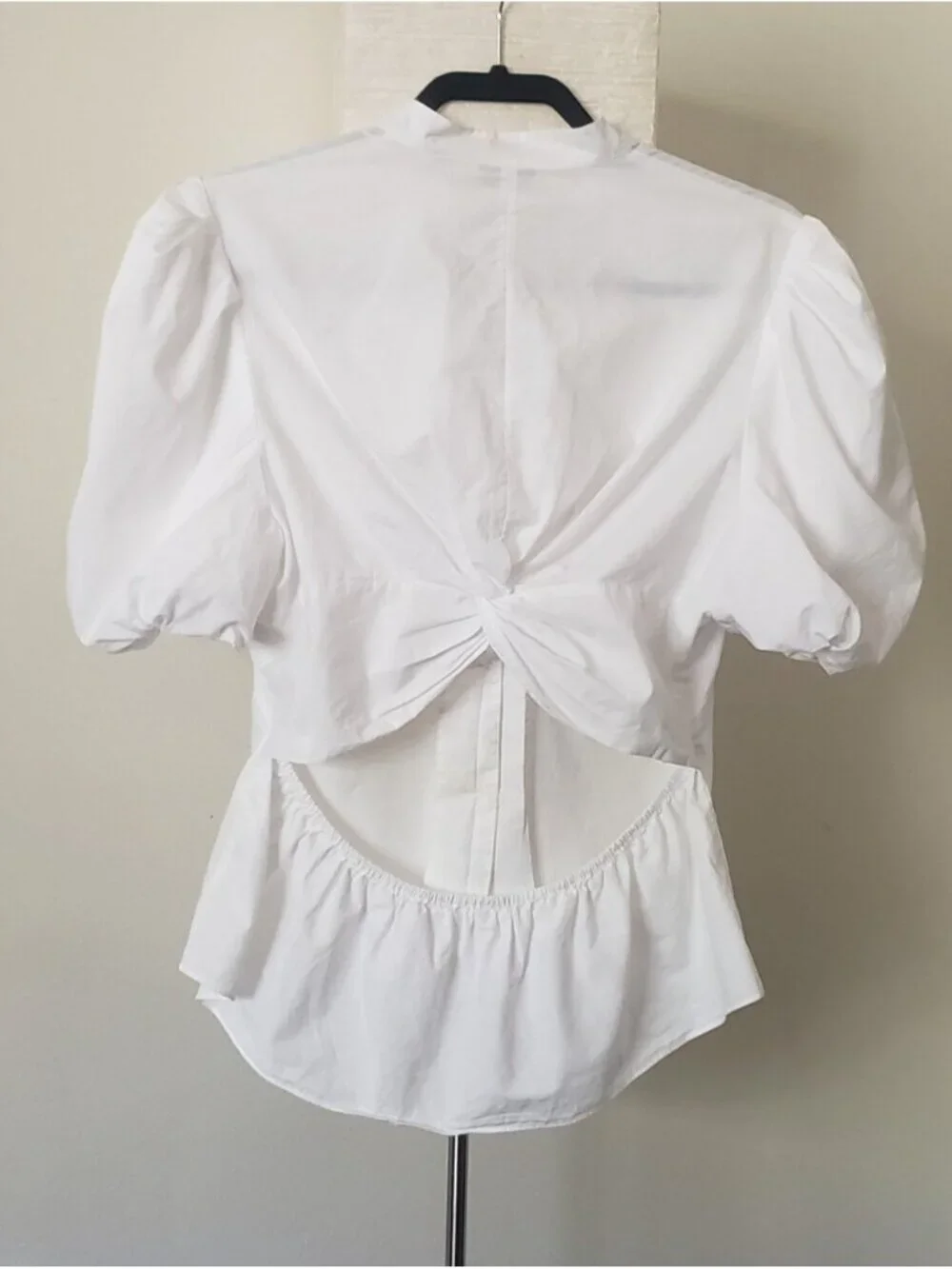 Vince White Cotton Poplin Open Cutout Back Puff Sleeve Blouse Top 10 - Picture 9 of 10